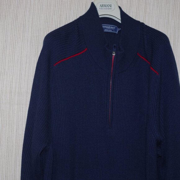 Vineyard Vines Mens 1/4 Zip Merino Wool Blue Sweater ribbed Pullover Size: XXL - Picture 1 of 5